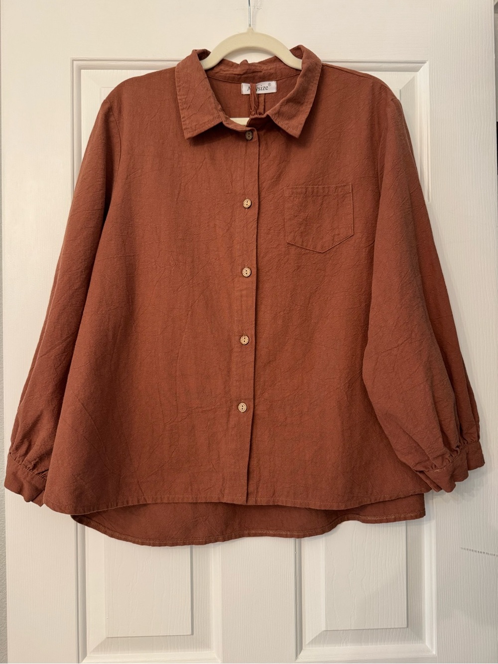 Anysize Terracotta Linen Cotton Oversized Blouse Boho Shirt Balloon Sleeve